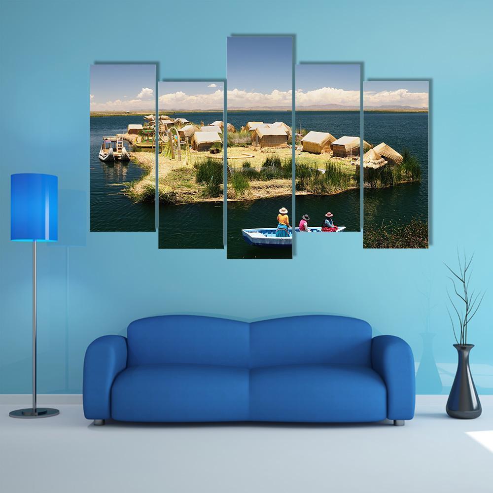 Floating Uros Islands In Peru Canvas Wall Art-5 Pop-Gallery Wrap-47" x 32"-Tiaracle