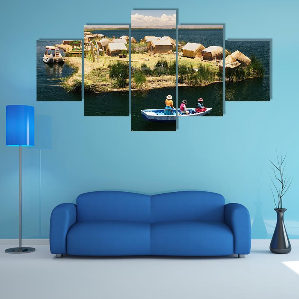Floating Uros Islands In Peru Canvas Wall Art-5 Star-Gallery Wrap-62" x 32"-Tiaracle