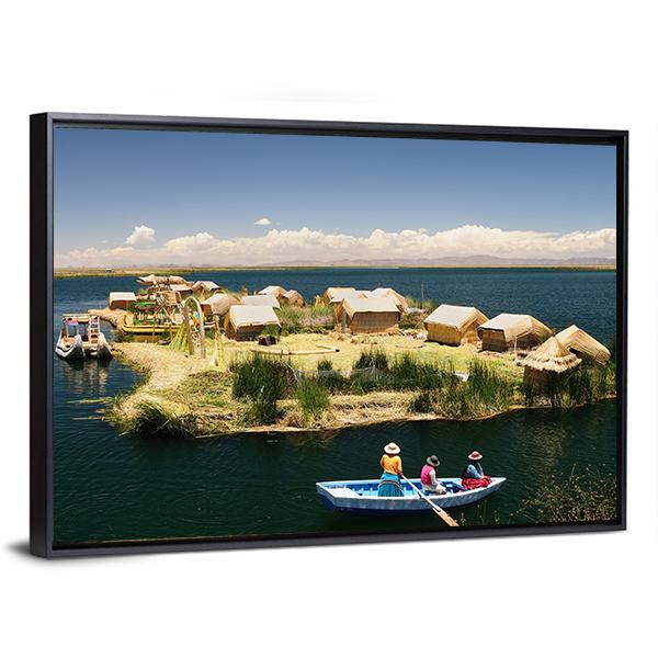 Floating Uros Islands In Peru Canvas Wall Art-3 Horizontal-Gallery Wrap-25" x 16"-Tiaracle