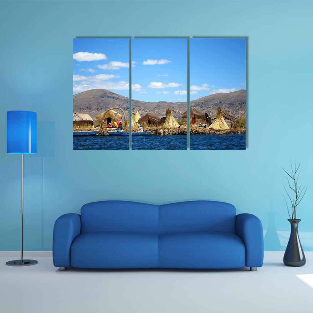 Floating Uros Islands Canvas Wall Art-3 Horizontal-Gallery Wrap-37" x 24"-Tiaracle