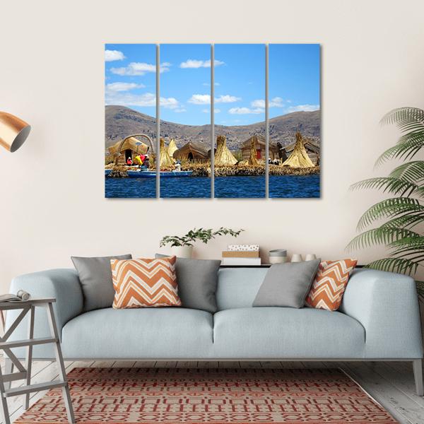 Floating Uros Islands Canvas Wall Art-4 Horizontal-Gallery Wrap-34" x 24"-Tiaracle