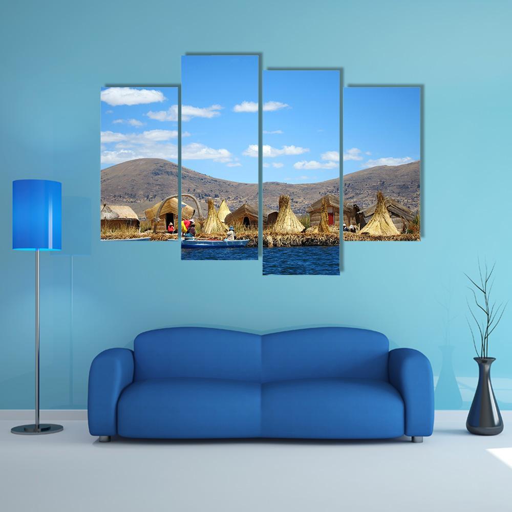 Floating Uros Islands Canvas Wall Art-4 Pop-Gallery Wrap-50" x 32"-Tiaracle
