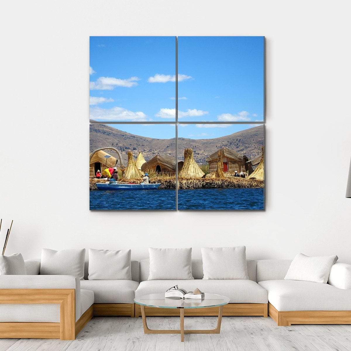 Floating Uros Islands Canvas Wall Art-4 Square-Gallery Wrap-17" x 17"-Tiaracle