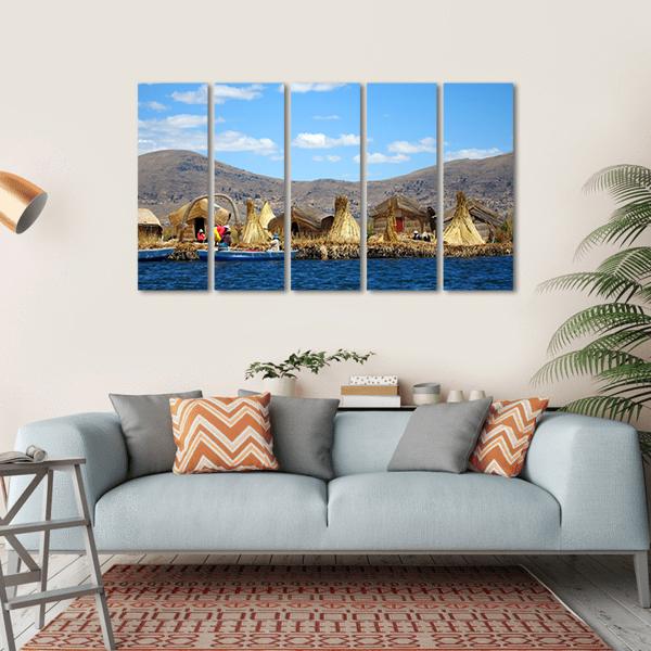 Floating Uros Islands Canvas Wall Art-5 Horizontal-Gallery Wrap-22" x 12"-Tiaracle