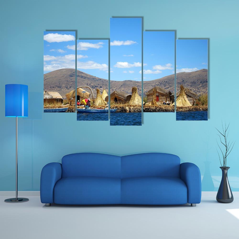 Floating Uros Islands Canvas Wall Art-5 Pop-Gallery Wrap-47" x 32"-Tiaracle