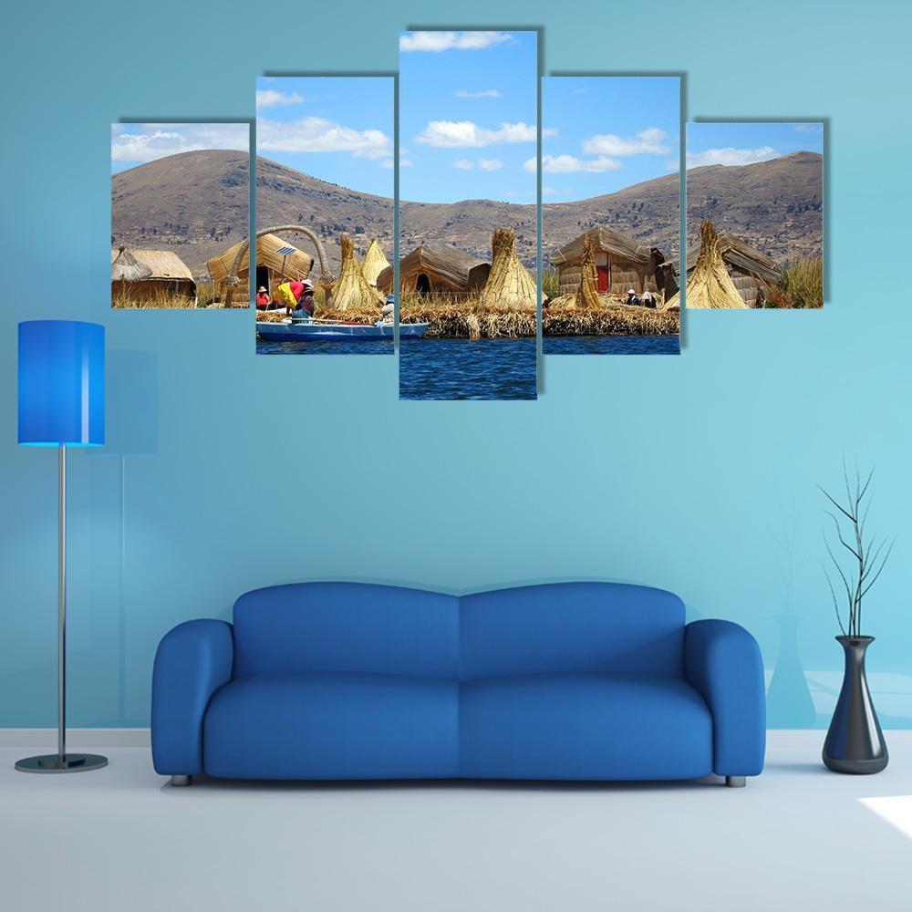 Floating Uros Islands Canvas Wall Art-5 Star-Gallery Wrap-62" x 32"-Tiaracle