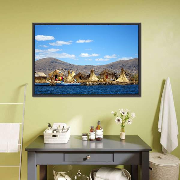 Floating Uros Islands Canvas Wall Art-1 Piece-Floating Frame-24" x 16"-Tiaracle