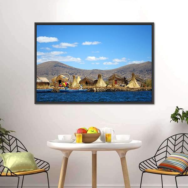 Floating Uros Islands Canvas Wall Art-3 Horizontal-Gallery Wrap-25" x 16"-Tiaracle