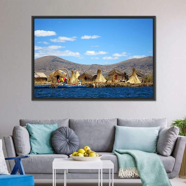 Floating Uros Islands Canvas Wall Art-3 Horizontal-Gallery Wrap-25" x 16"-Tiaracle