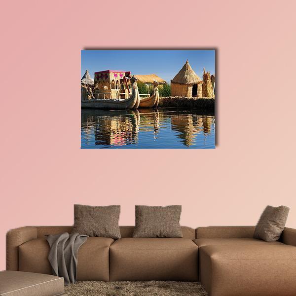 Floating Uros Islands Peru Canvas Wall Art-1 Piece-Gallery Wrap-48" x 32"-Tiaracle