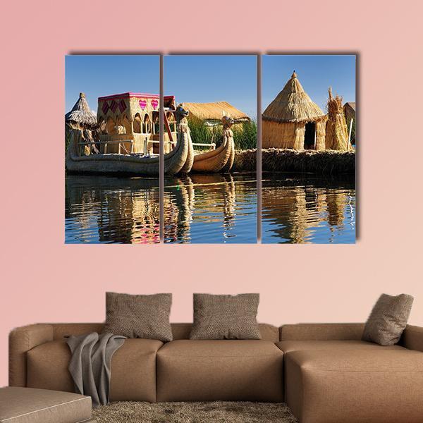 Floating Uros Islands Peru Canvas Wall Art-3 Horizontal-Gallery Wrap-37" x 24"-Tiaracle