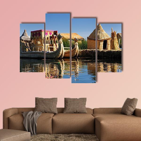 Floating Uros Islands Peru Canvas Wall Art-4 Pop-Gallery Wrap-50" x 32"-Tiaracle