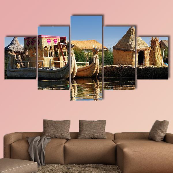 Floating Uros Islands Peru Canvas Wall Art-3 Horizontal-Gallery Wrap-37" x 24"-Tiaracle