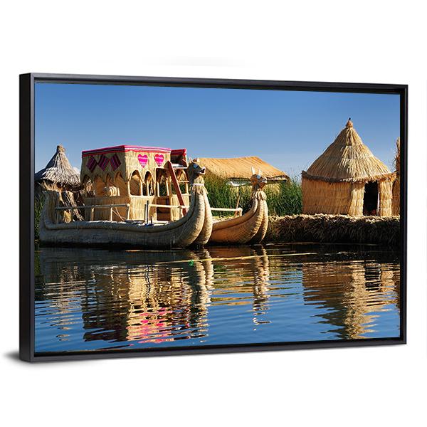 Floating Uros Islands Peru Canvas Wall Art-3 Horizontal-Gallery Wrap-25" x 16"-Tiaracle