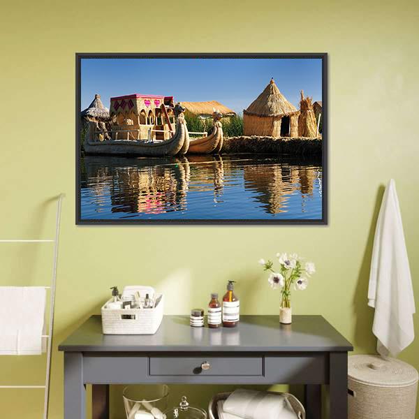Floating Uros Islands Peru Canvas Wall Art-1 Piece-Floating Frame-24" x 16"-Tiaracle
