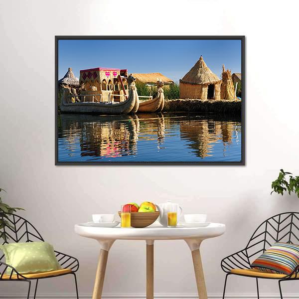 Floating Uros Islands Peru Canvas Wall Art-3 Horizontal-Gallery Wrap-25" x 16"-Tiaracle