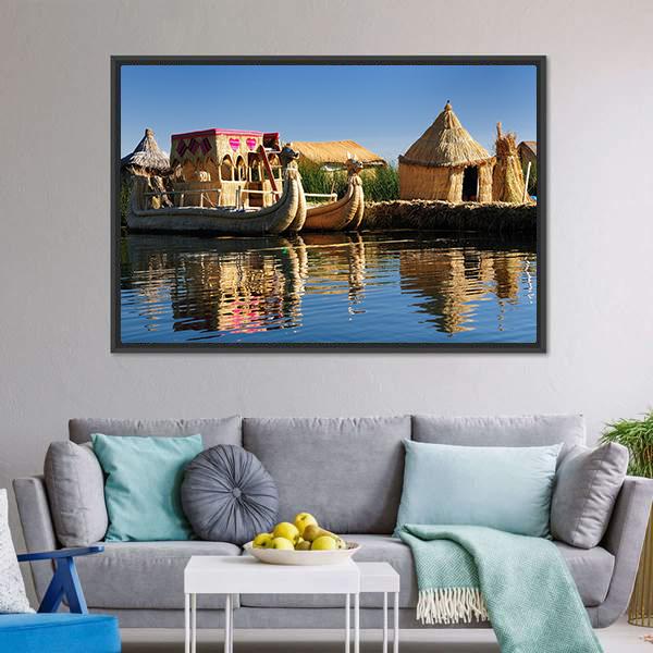 Floating Uros Islands Peru Canvas Wall Art-3 Horizontal-Gallery Wrap-25" x 16"-Tiaracle