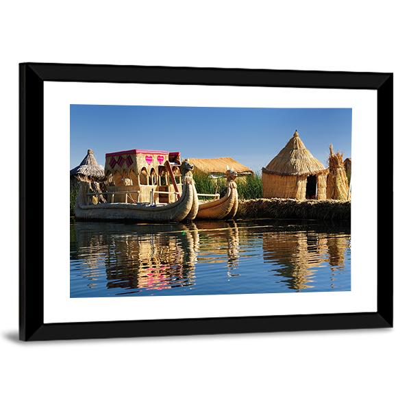 Floating Uros Islands Peru Canvas Wall Art-3 Horizontal-Gallery Wrap-25" x 16"-Tiaracle