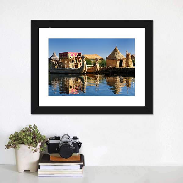 Floating Uros Islands Peru Canvas Wall Art-1 Piece-Framed Print-20" x 16"-Tiaracle