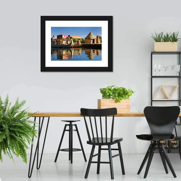Floating Uros Islands Peru Canvas Wall Art-3 Horizontal-Gallery Wrap-25" x 16"-Tiaracle
