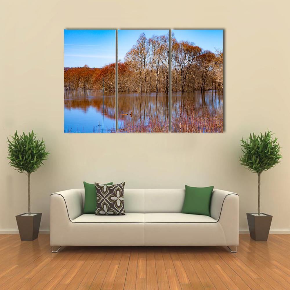 Flood On River Oka Canvas Wall Art-3 Horizontal-Gallery Wrap-37" x 24"-Tiaracle