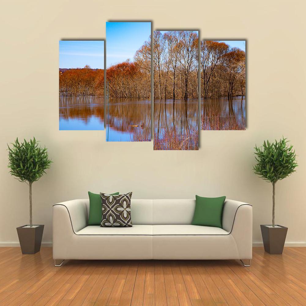 Flood On River Oka Canvas Wall Art-4 Pop-Gallery Wrap-50" x 32"-Tiaracle