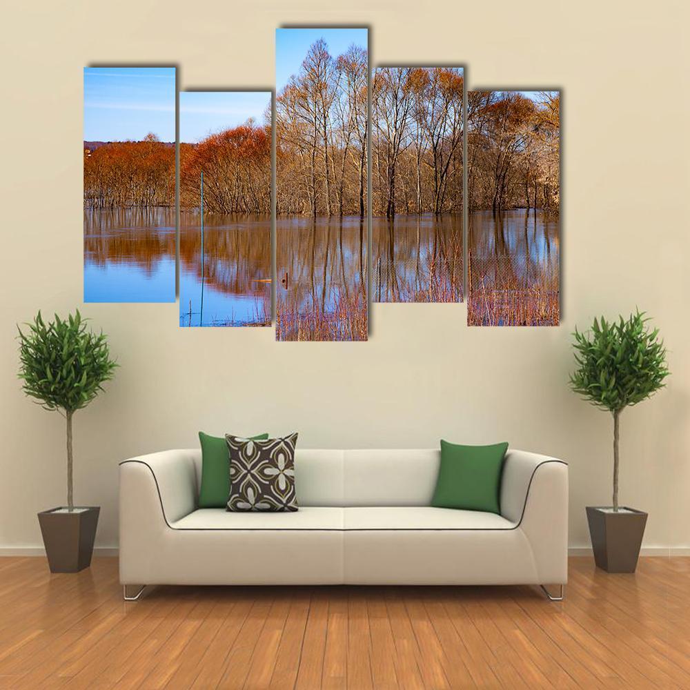 Flood On River Oka Canvas Wall Art-5 Pop-Gallery Wrap-47" x 32"-Tiaracle