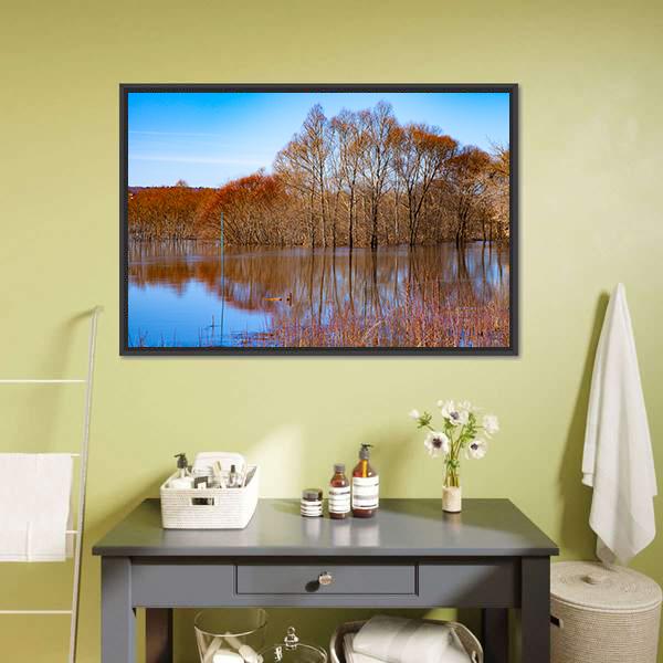 Flood On River Oka Canvas Wall Art-1 Piece-Floating Frame-24" x 16"-Tiaracle