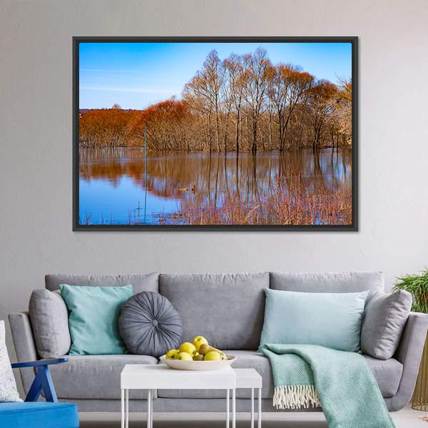 Flood On River Oka Canvas Wall Art-3 Horizontal-Gallery Wrap-25" x 16"-Tiaracle