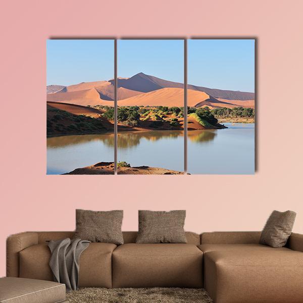 Flooded Sossusvlei Namib Desert Canvas Wall Art-3 Horizontal-Gallery Wrap-37" x 24"-Tiaracle