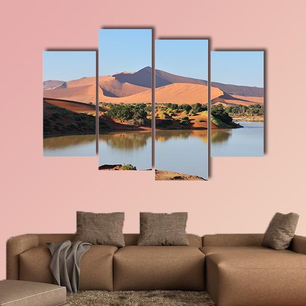 Flooded Sossusvlei Namib Desert Canvas Wall Art-4 Pop-Gallery Wrap-50" x 32"-Tiaracle
