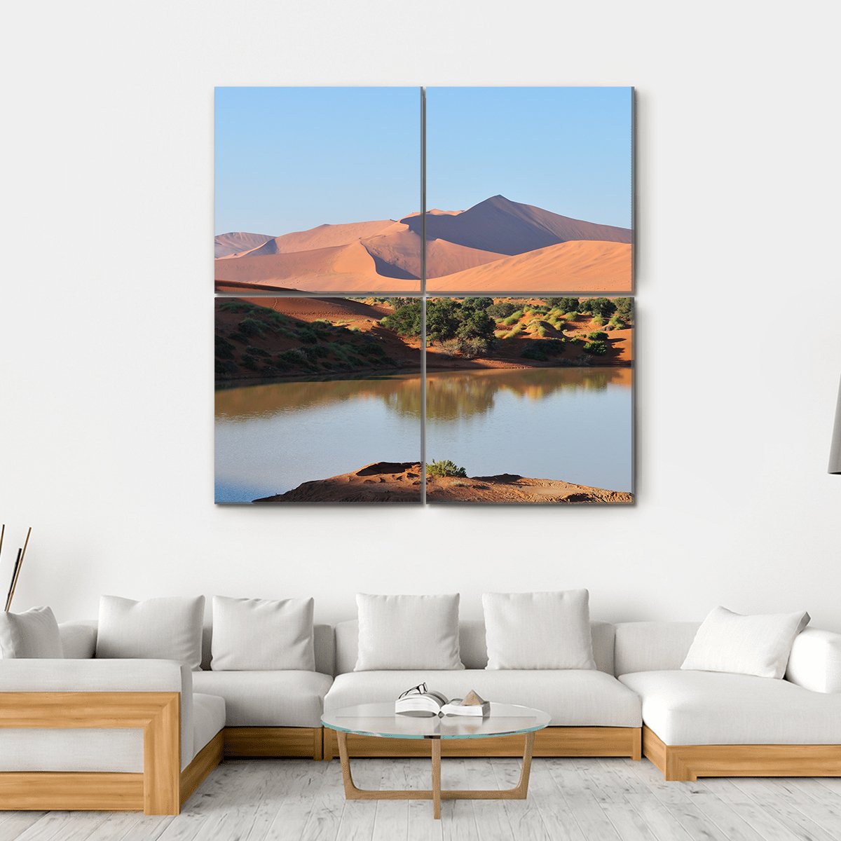 Flooded Sossusvlei Namib Desert Canvas Wall Art-4 Square-Gallery Wrap-17" x 17"-Tiaracle