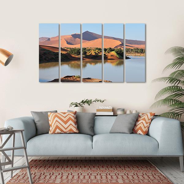 Flooded Sossusvlei Namib Desert Canvas Wall Art-5 Horizontal-Gallery Wrap-22" x 12"-Tiaracle