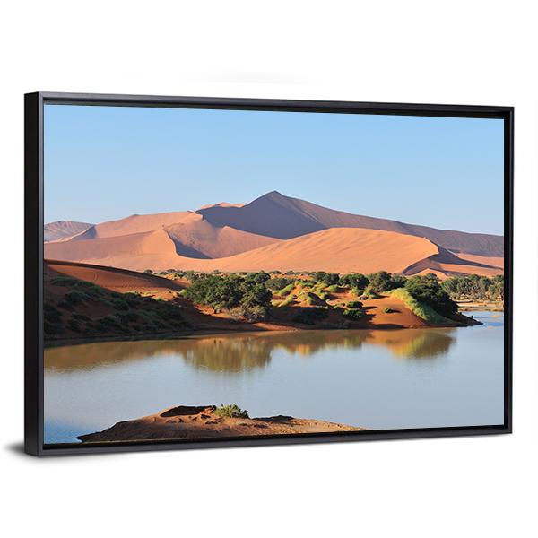 Flooded Sossusvlei Namib Desert Canvas Wall Art-3 Horizontal-Gallery Wrap-25" x 16"-Tiaracle