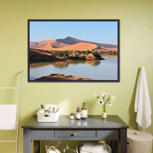 Flooded Sossusvlei Namib Desert Canvas Wall Art-1 Piece-Floating Frame-24" x 16"-Tiaracle