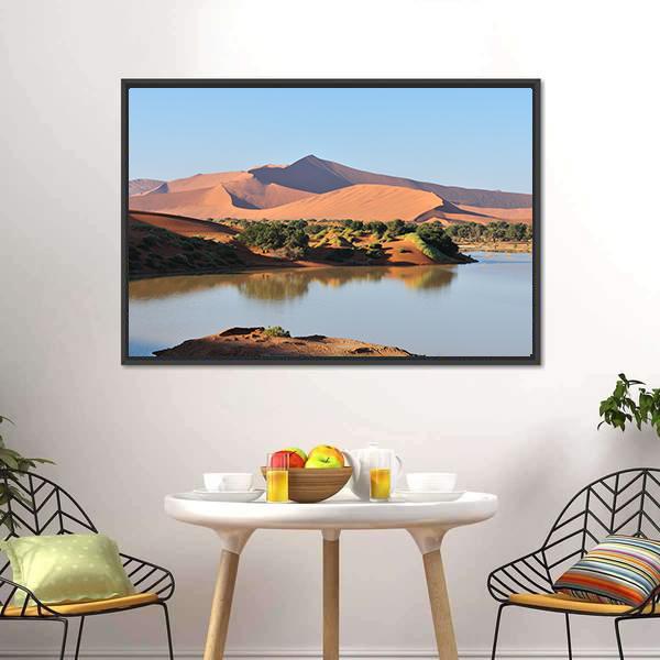 Flooded Sossusvlei Namib Desert Canvas Wall Art-3 Horizontal-Gallery Wrap-25" x 16"-Tiaracle