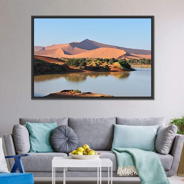 Flooded Sossusvlei Namib Desert Canvas Wall Art-3 Horizontal-Gallery Wrap-25" x 16"-Tiaracle