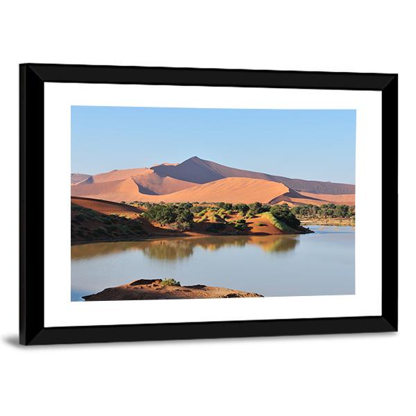 Flooded Sossusvlei Namib Desert Canvas Wall Art-3 Horizontal-Gallery Wrap-25" x 16"-Tiaracle