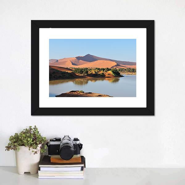 Flooded Sossusvlei Namib Desert Canvas Wall Art-1 Piece-Framed Print-20" x 16"-Tiaracle