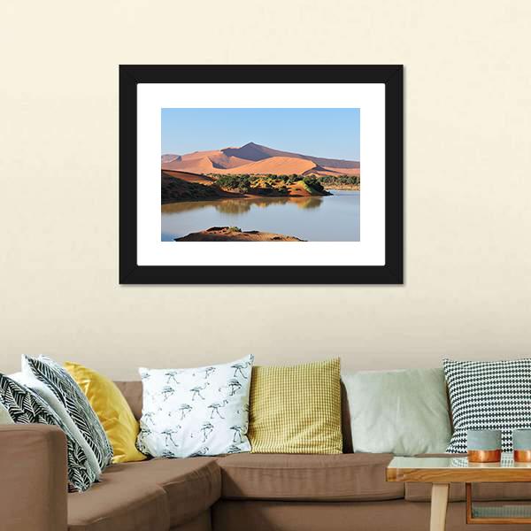 Flooded Sossusvlei Namib Desert Canvas Wall Art-3 Horizontal-Gallery Wrap-25" x 16"-Tiaracle