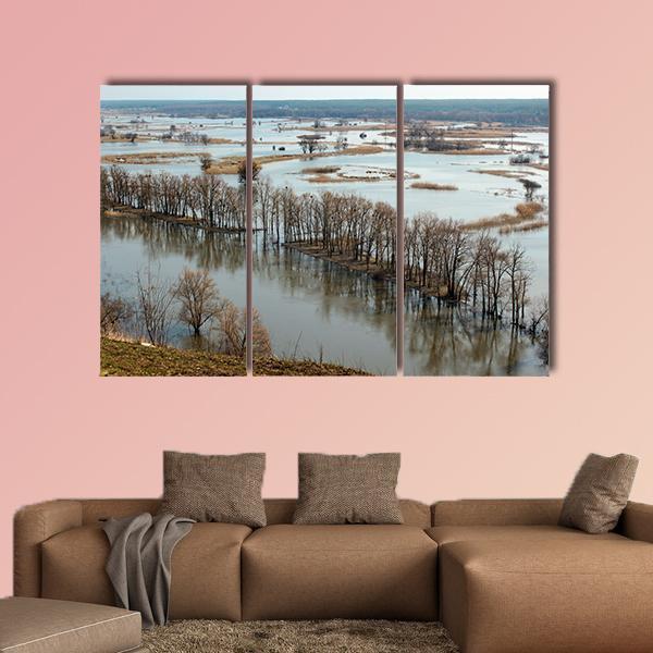 Flooded Trees &amp; Donets River Canvas Wall Art-3 Horizontal-Gallery Wrap-37" x 24"-Tiaracle