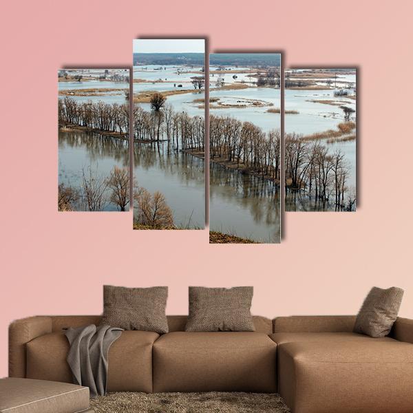 Flooded Trees &amp; Donets River Canvas Wall Art-4 Pop-Gallery Wrap-50" x 32"-Tiaracle