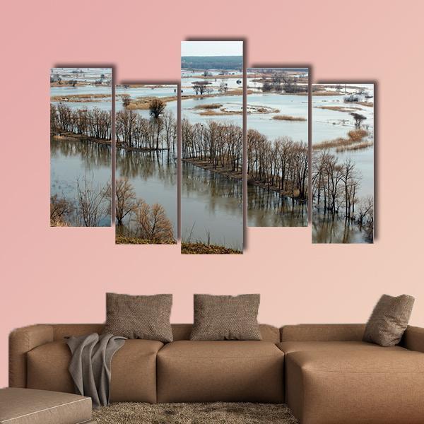 Flooded Trees &amp; Donets River Canvas Wall Art-5 Pop-Gallery Wrap-47" x 32"-Tiaracle