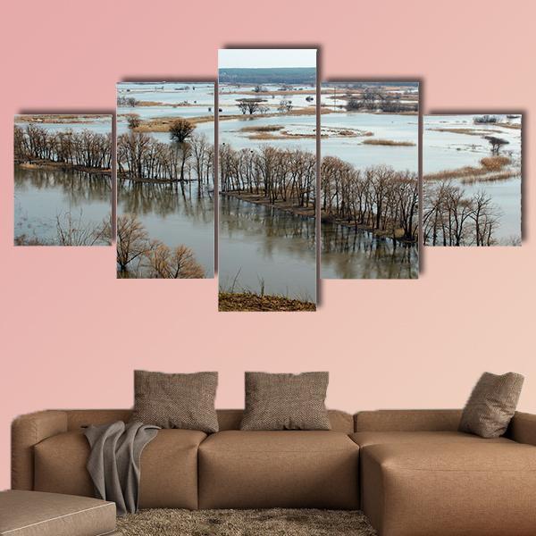 Flooded Trees &amp; Donets River Canvas Wall Art-5 Star-Gallery Wrap-62" x 32"-Tiaracle