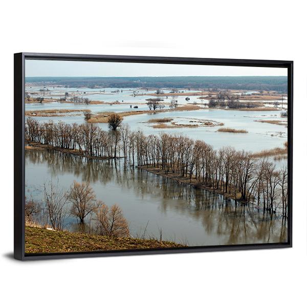 Flooded Trees &amp; Donets River Canvas Wall Art-3 Horizontal-Gallery Wrap-25" x 16"-Tiaracle