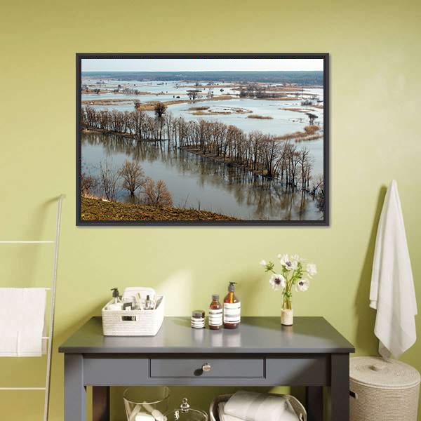Flooded Trees &amp; Donets River Canvas Wall Art-1 Piece-Floating Frame-24" x 16"-Tiaracle