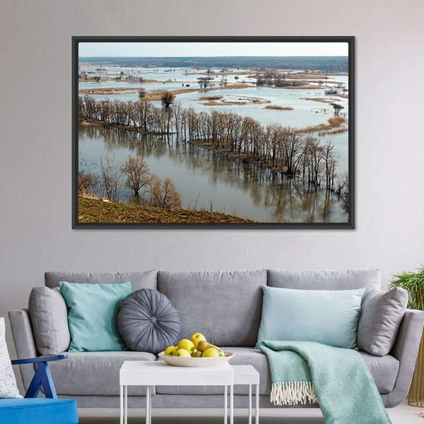 Flooded Trees &amp; Donets River Canvas Wall Art-3 Horizontal-Gallery Wrap-25" x 16"-Tiaracle