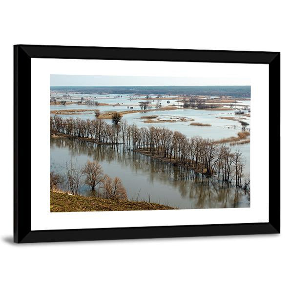 Flooded Trees &amp; Donets River Canvas Wall Art-3 Horizontal-Gallery Wrap-25" x 16"-Tiaracle