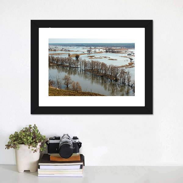 Flooded Trees &amp; Donets River Canvas Wall Art-1 Piece-Framed Print-20" x 16"-Tiaracle