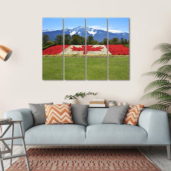 Floral Canadian Flag Canvas Wall Art-4 Horizontal-Gallery Wrap-34" x 24"-Tiaracle
